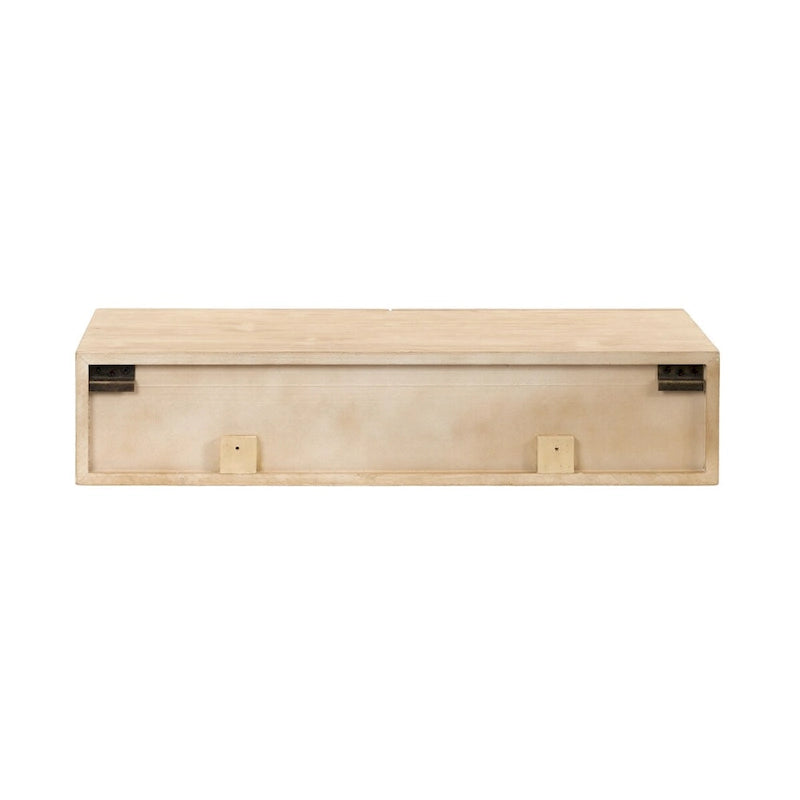 Console murale flottante avec tiroirs en rotin — Bois massif, fixation en Z, finition naturelle