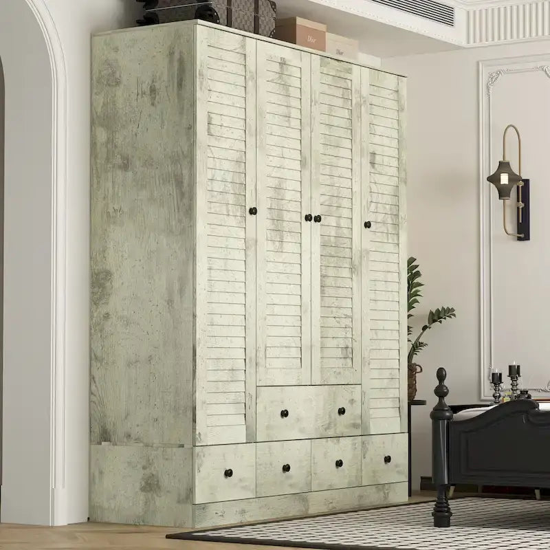 Armoire-penderie autoportante 59 po de large, grand format, blanche