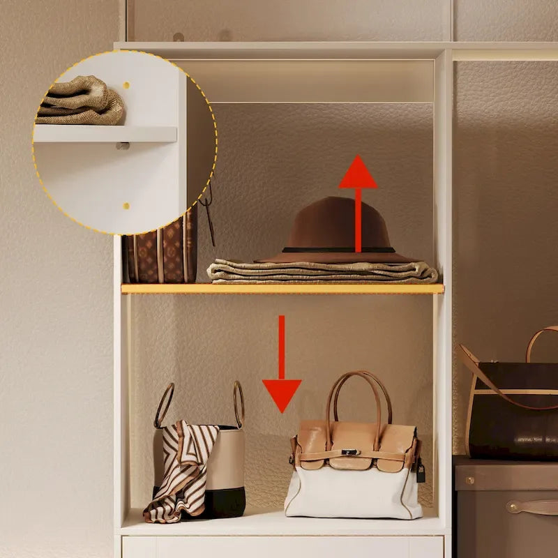 Armoire de coin avec 2 tringles, porte-pantalons et organisateur de chaussures