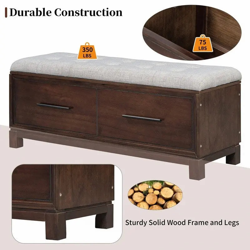 Banc à chaussures avec coussin amovible et rangement dissimulé pour l'organisation de l'entrée et du salon