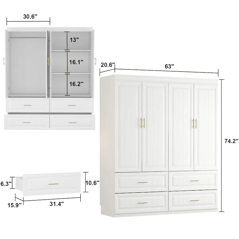 93,9H/74,2H Armoires Penderie Placard Meuble Tiroirs de rangement suspendus