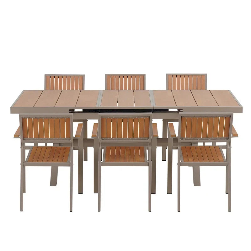 Ensemble de salle à manger extérieur extensible 7 pièces avec table extensible et 6 chaises avec accoudoirs