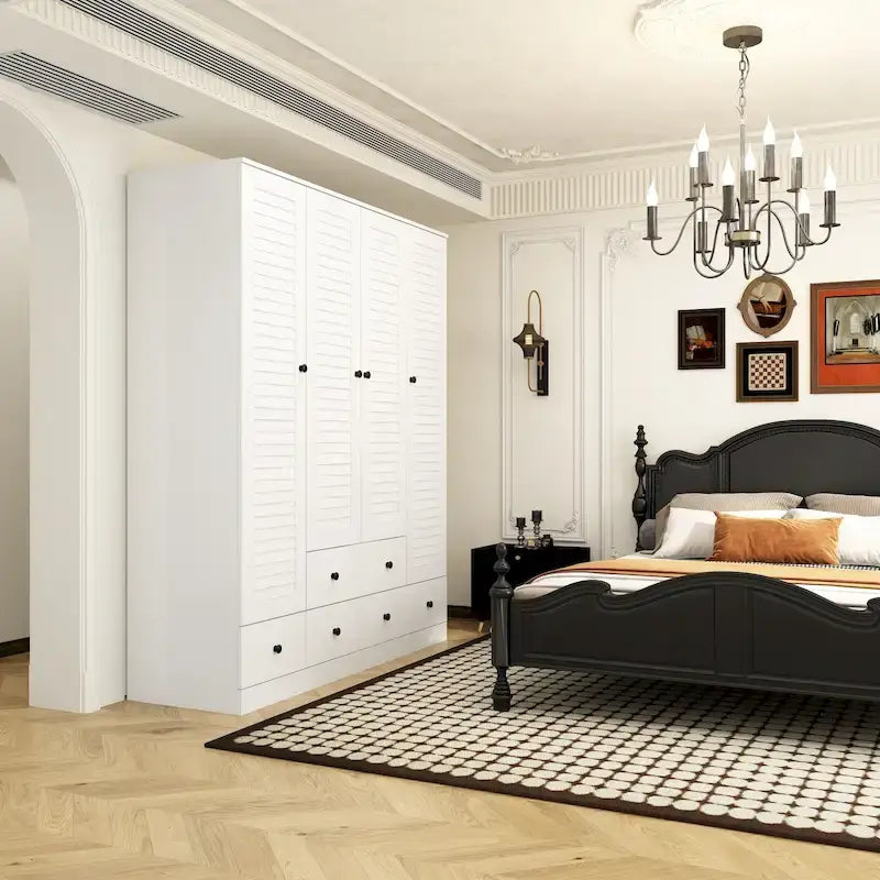 Armoire-penderie autoportante 59 po de large, grand format, blanche